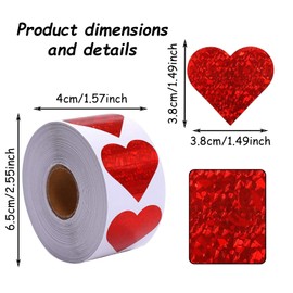Valentines Glitter Red Heart Stickers Labels 500 per Roll - 1.5" Size Heart Decorative, Valentine's Day Love Decorations for Wedding, Love Theme Party Anniversaries