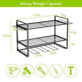 Power Tool Organizer,4 Power Drill Holder Wall Mount,3 Layers Power Tool Storage Rack Shelf with Hooks,Heavy Duty Metal Cordless Powertool Shelf for Garage Organization with Screwdriver/Plier/Hammer