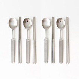 2+2 Domestic Premium Kamome Kitchen Ridge Stainless Steel Spoon and Chopstick Cutlery Set / 2+2 국내산 프리미엄 카모메키친 릿지 스텐 숟가락 젓가락 수저세트