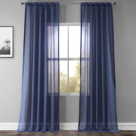 HPD Half Price Drapes SHFLNCH-M019-120 Faux Linen Sheer Curtain (1 Panel), 50 X 120, Blue Lapis