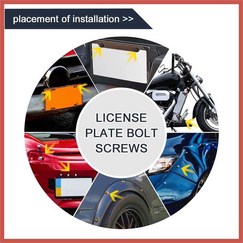 ACROPIX 4pcs Black 6mm Thread Diameter Motorcycle License Plate Frame