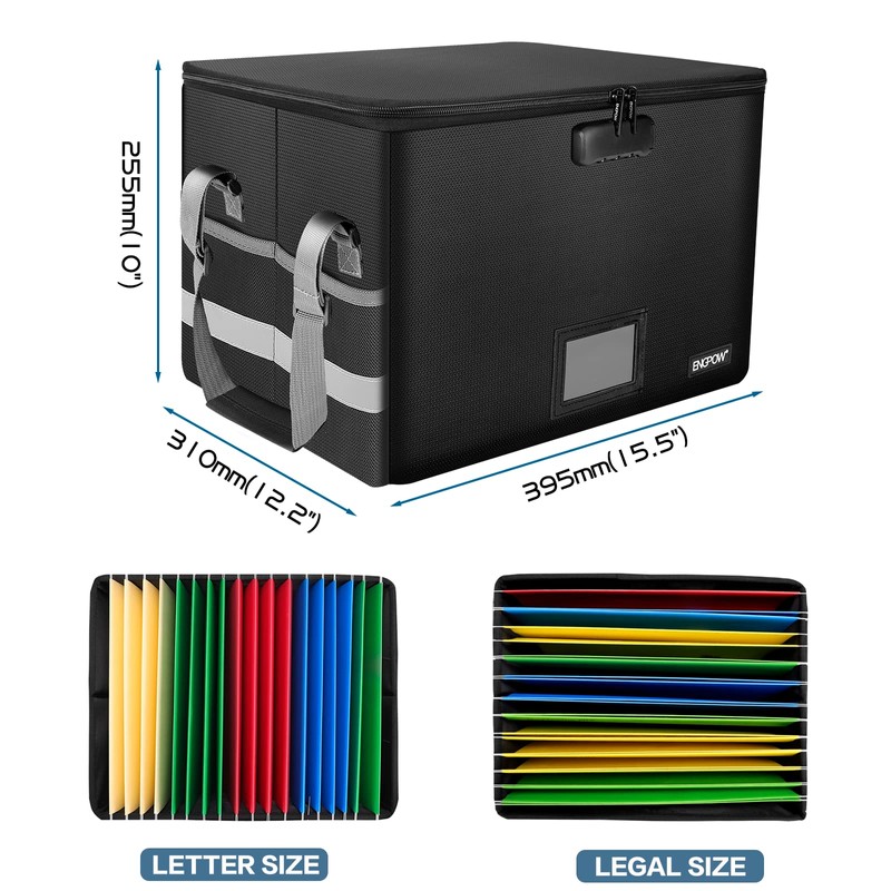 ENGPOW File Box with Lock,Fireproof Document Box with Zipper＆Pockets,Collapsible File