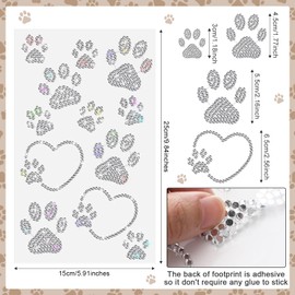 Epakh 48 Pieces Paw Print Self Adhesive Stickers Glitter Bling Crystal Rhinestone Sticker Car Stickers and Decals Dog Paw Cat Paw Sticker for Birthday Party Decal Decor Baby Shower Car, 4 Sheets
