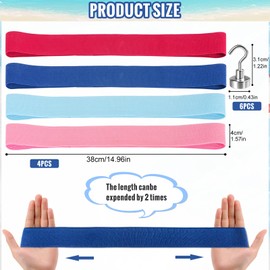 4 Pack Towel Bands for sun Loungers,Elastic Bands for Sunbed Towel, Windproof Towel Bands with 6 Hooks, Better Towel Chair Clips Beach Towel Holder for Chair (2 Pack Blue+2 Pack Turquoise+ 6 Hooks)