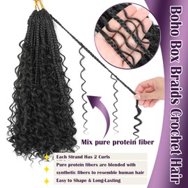 QQPIKHU Goddess Box Braids Crochet Hair Extensions Crochet Braids for Black Women Pre Looped Bohemian Box Braid with Curly Ends Crochet Braids Soft Curls 18 Inch (1B, 10 Packs)
