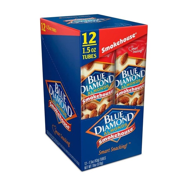 Blue Diamond Almonds Almendras sabor Smokehouse Paquete de 12 tubos de 43g cada uno