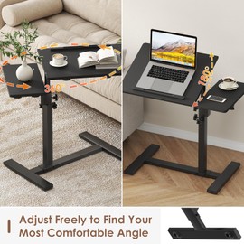 Height Adjustable C-Shaped Table with Removable Wheels, Mobile Sofa Snack Table with Tiltable Top, Adjustable Laptop Stand for Couch, Bedside Desk with Pen Slot, Black