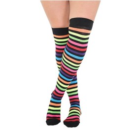 Crazy Chick New Ladies Girls Stripe Stripy Striped Over The Knee Thigh High Long Socks Assorted Colours UK Size 4-6 (Multi Colour)