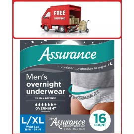 Assurance Men's Incontinence Underwear, Large, Overnight (16 Count)