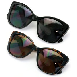 V.W.E. 2 Pairs Oversized Women Bifocal Reading Sunglasses Reader Glasses Butterfly Vintage Black Tortoise UV400 (1 Black 1 Tortoise, 1.75)