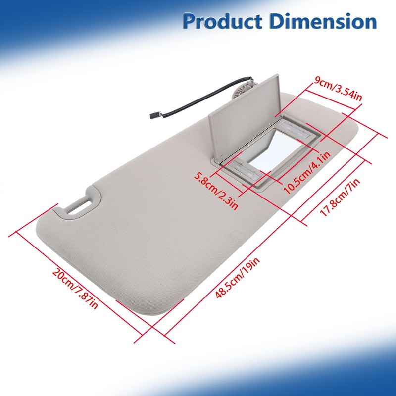 Silscvtt Passenger Side Sun Visor with Mirror and Light Gray