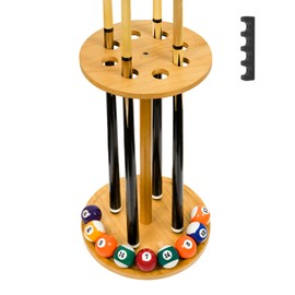 Jolensoy Pool Stick Holder Floor Stand - Round Billiard Cue Rack Pool Table Accessories Holds 8 Pool Cues, Wooden Freestanding Pool Cue Rack Billiards Table Stand for Game Room Billiard Room Decor