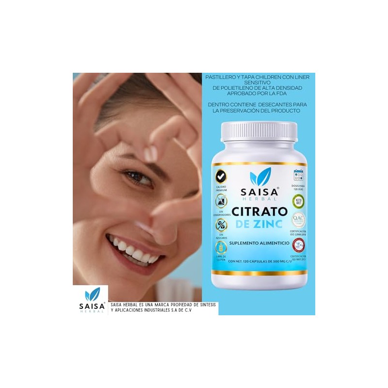 Citrato de Zinc | 15 mg de Zinc Elemental por