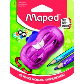 MAPED Sacapuntas Croc Croc Twist  2 Agujeros 8 y 11 mm  Con Caja de Coleccin  Diseo de Hmster  3 Colores Azul, Rosa y Amarillo                        