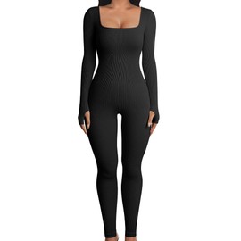 YIOIOIO Women Workout Seamless Jumpsuit Yoga Ribbed One Piece Long Sleeve Leggings Romper
