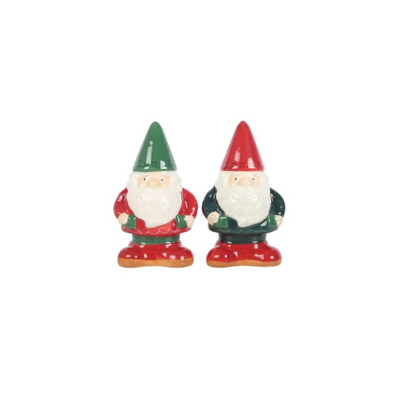 Gnome Salt and Pepper Shaker Set, Ceramic, Red and Green