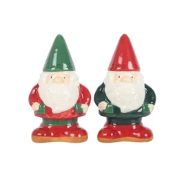 Gnome Salt and Pepper Shaker Set, Ceramic, Red and Green Kitchen Decor