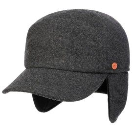 Mayser Premium Ear Warmers Baseball Cap 5 Panel Full Cap Handmade Wool Cap Plain Mottled Made in EU Men's Winter, charcoal, 57