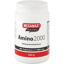 Megamax Amino 2000 Amino Acid Tablets, 100 Tablets, Pure Whey Protein Hydrolysate, Amino Acids Complex with (BCAA & EAA) and 7 Essential Aminos, Muscle Building, for Strength Sports and Bodybuilders
