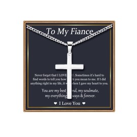 EPIRORA Cross Necklace Gifts for Fiance, Stainless Steel Cross Necklace Cuban Chain Pendant Necklace for Men Birthday Christmas Presents Best Fiance Gifts From Fiancee