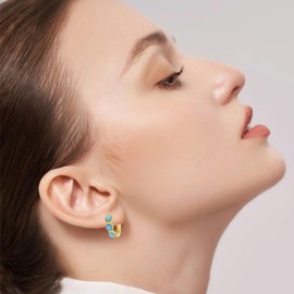 Kokoma Round Turquoise Small Hoop Earrings 925 Sterling Silver for Women Minimalist Huggie Hoops Cartilage Earrings Hypoallergenic Ear Jewelry (Gold)