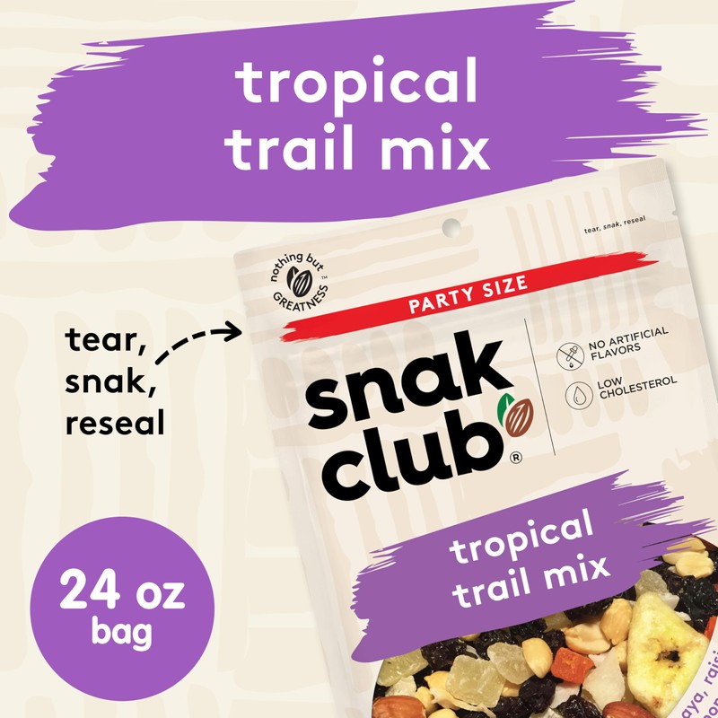 Snak Club Tropical Trail Mix with Peanuts, Dried Papaya, Raisins,