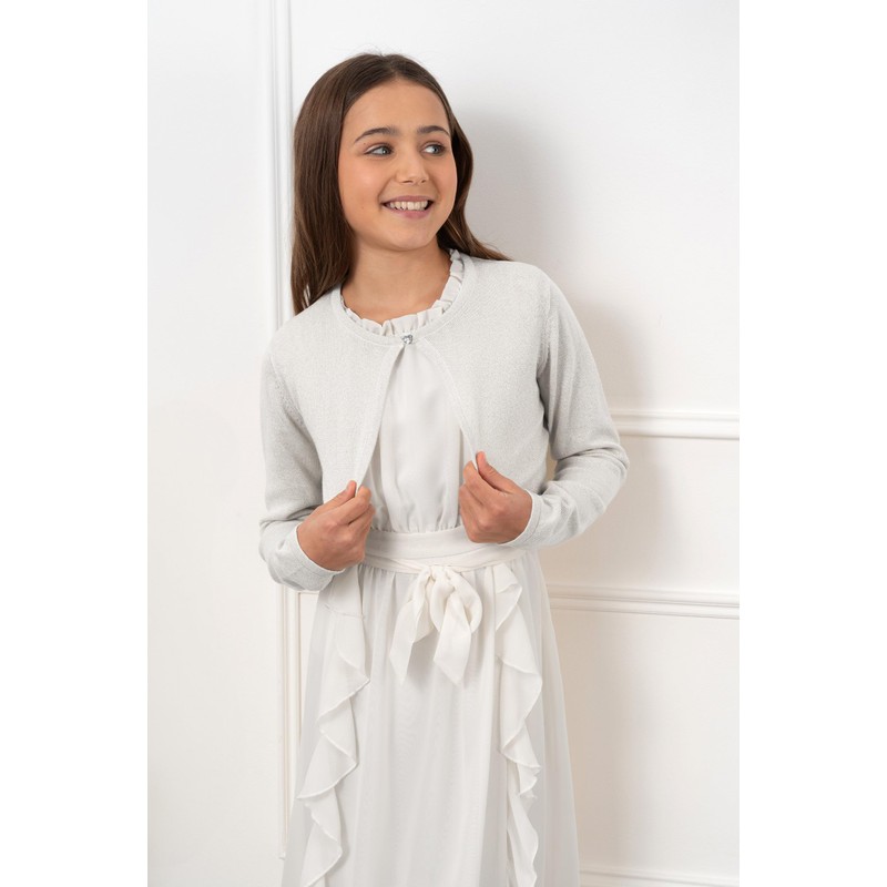 Bolerose Girls' Long-Sleeved Bolero Sparkle Cardigan - Bright silver
