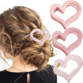 3 PCS Heart Shaped Hair Claw Clips Medium Cute Love Matte Nonslip Hair Jaw Clips Valentine's Day Party Hair Clip for Women for Thin to Thick Hair(Pink)