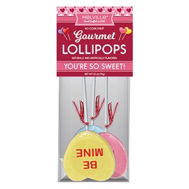 Melville Candy Hard Candy Valentine Conversation Heart Pastel Lollipop, 3 Count Bag