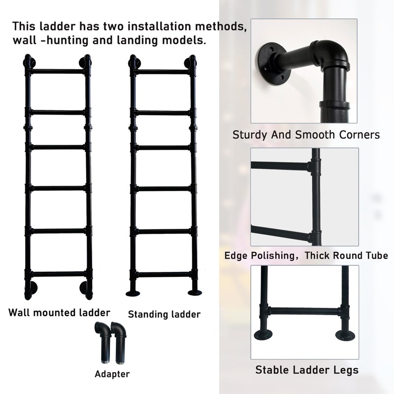 5.3FT Wall/Floor-Mounted Ladders for Home, Basement Window Well Egress Exit
