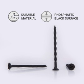 Pack of 100 Black Phosphate Carbon Steel 3.5 x 55mm Drywall Screws Fine Thread Phillips Pin Head Drywall Sheet Fixing (100, 3.5 x 55 mm)