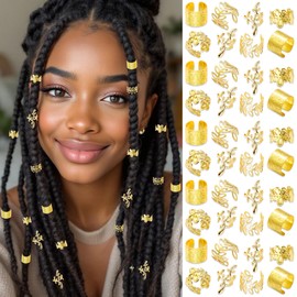 NAISKA 40Pcs Gold Hair Jewelry for Braids Loc Hair Cuff Dreadlock Accessories Metal Alloy Non-Piercing Ear Clips Beads Clips Locs Jewelry for Women Men Hair Accessories Braid