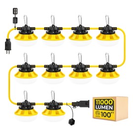 Hyanglux 100ft Construction String Lights: 100w 11000lm ETL Certified Bright Industrial Outdoor Temporary Lighting Led Hanging IP65 Waterproof 18AWG Wire Work Light for Attic Jobsite Garage
