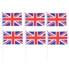 Tofficu Mini UK Flags 50pc Set of Britain Waving Flags on Stick Polyester Ideal for Decorations Celebrations