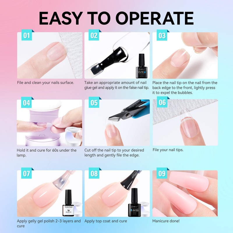 gelike ec 240 pieces short nail tips and nail lamp,