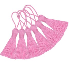 Makhry 20pcs 4.3 Inch Handmade Silky Floss Mini Tiny Craft Tassels with 2-Inch Cord Loop and Small Chinese Knot for Earrings, Souvenir, Bookmarks, DIY Craft Accessory (Pink)