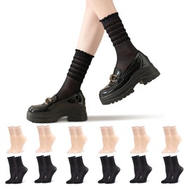 bropapa 12 Pairs Women's Sheer Socks Nude Black Nylon Socks Ultra Soft Durable Cool See Through Silk Ankle Stockings Cotton Sole