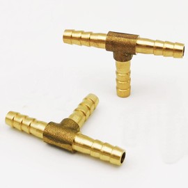 Da by 2 pcs 1/4"(6mm) Brass Tee Barb Fittings for 1/4" ID Hose,6 pcs Stainless Steel Pipe Clamps,3 Way Union Intersection for Water/Fuel/Air(T)