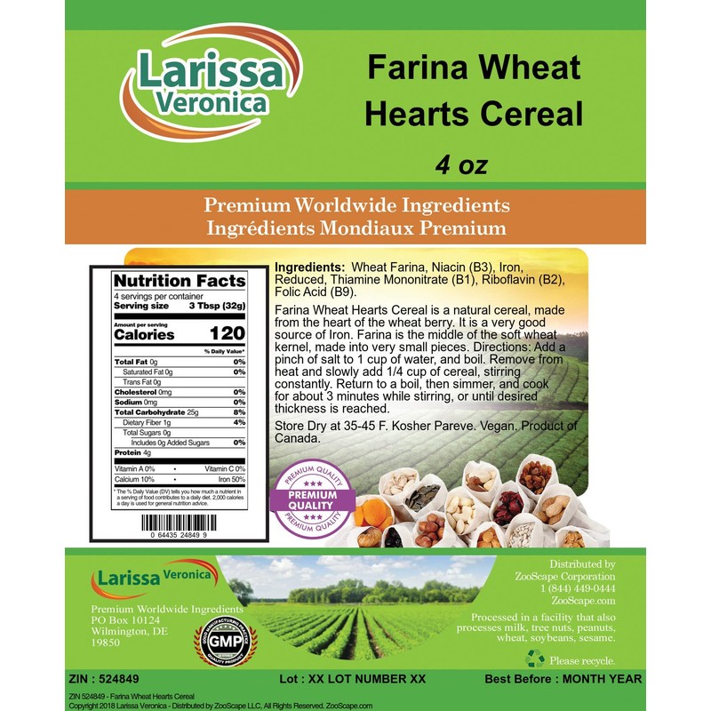 Farina Wheat Hearts Cereal (4 oz, ZIN: 524849) - 3