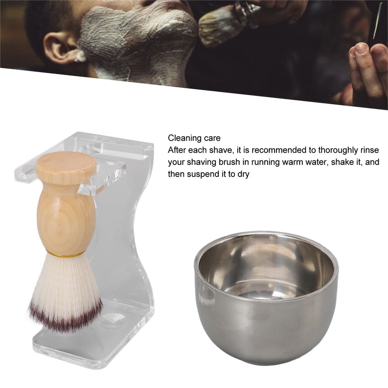 3 PCS Men Shaving Brush Set Acrylic Brush Holder Bubble