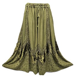 Women's Winter Maxi Skirt Gothic Velvet Flared Side Pockets Elastic Waistband Drawstring One Size 12 14 16 18 20 22 (Plus Size, Olive)