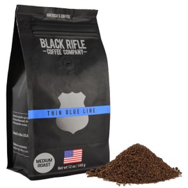 Black Rifle Coffee Company Thin Blue Line, 12oz Bag, Ground Coffee Medium Roast - Roasted Blend Made from Arabica Beans - Colombian & Brazilian Beans - Veteran Founded & American Made