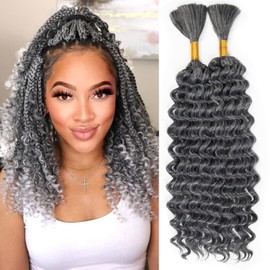 Deep Bulk Hair For Braiding Hair 18inch Wet And Wavy No Weft Quality Synthetic Hair Braiding Extensions For Boho Braids Natural Color 2 Bundles/Pack (1B/Grey 18Inch 150g)