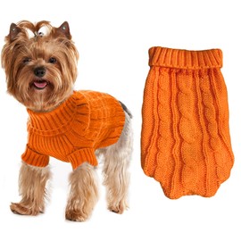 Dog Sweaters for Small Dogs Girl Boy, XS Yorkie Sweaters XXS Puppy Doggie Sweater Winter Warm Dog Turtleneck Knitwear Pullover for Chihuahua Fall Winter Cold Weather,Orange S
