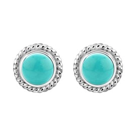 Nenalina Silver Women's Earrings Round with Birthstone Turquoise Teal for Women and Girls, 925 Sterling Silver, Stud Earrings for Women, Birthstone Earrings, 222999-018, Silver, Turquoise
