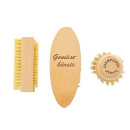 HOFMEISTER® Garden Brush Set, 3 Pieces, 100% Plastic-Free, Nail Brush, Mushroom Brush & Vegetable Brush, Robust & Hygienic