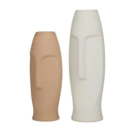 The Novogratz Ceramic Decorative Vase Easter Island Head Centerpiece Vases, Set of 2 Flower Vases for Home Decoration 15", 12"H, Multi Colored