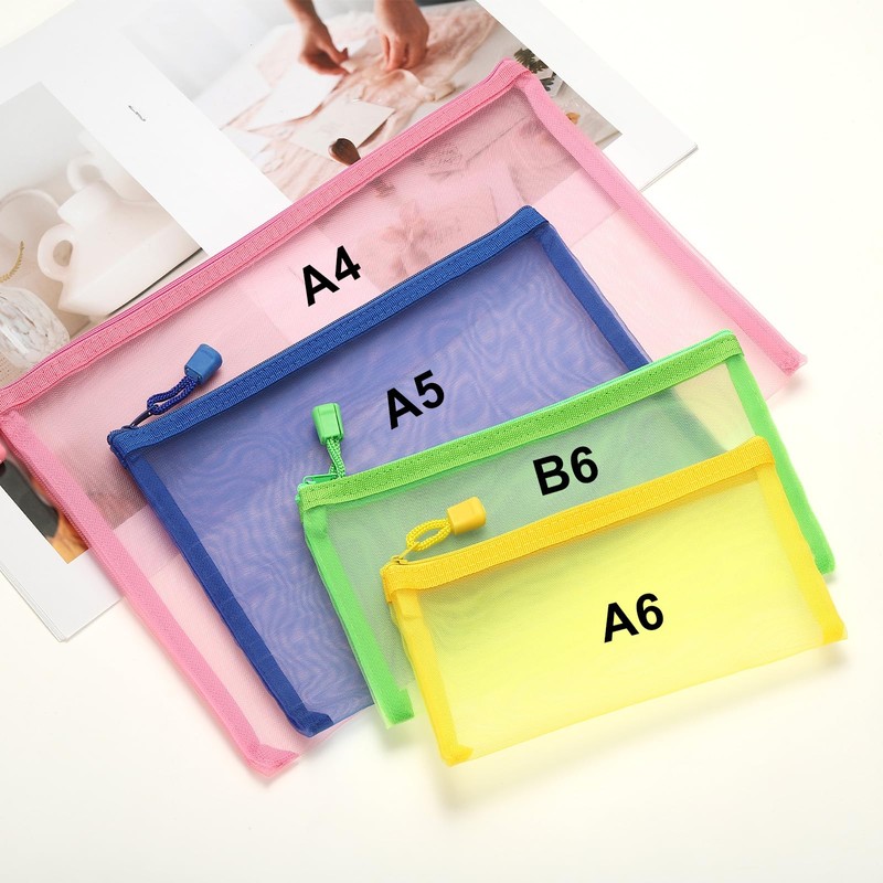 PATIKIL A4 Mesh Zipper Pouch Bags, 5 PCS Mesh Bags