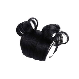 GUEDKIKL Baby Fake Hairpiece, Natural Black Wig Hairband Synthetic Fiber Hair Bun for Children Kids Fashion Curly Hair Accessorie Cute Girl Fluffy Bang