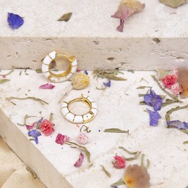 Tuscany Silver Women's Sterling Silver Yellow Gold Plated 15 mm Enamel Huggie Hoop Earrings, Silver